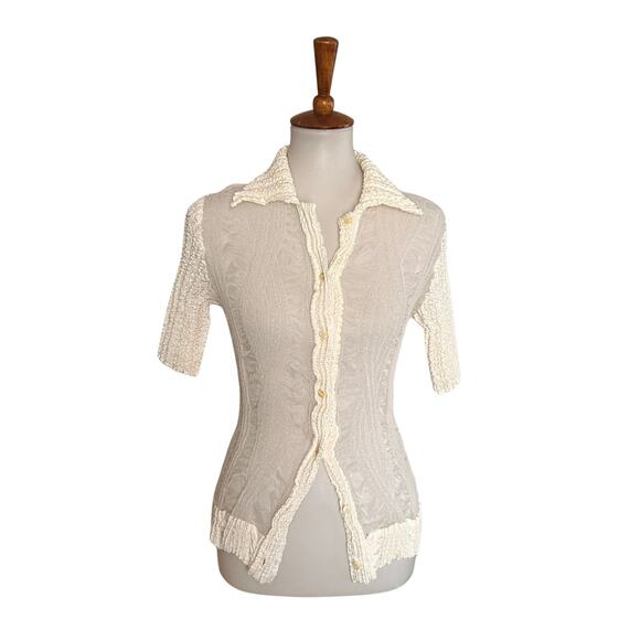 Vintage Peplum by Yoshiki Hishinuma Crinkle Pleated Blouse – Ivory White –RARE - Picture 1 of 10